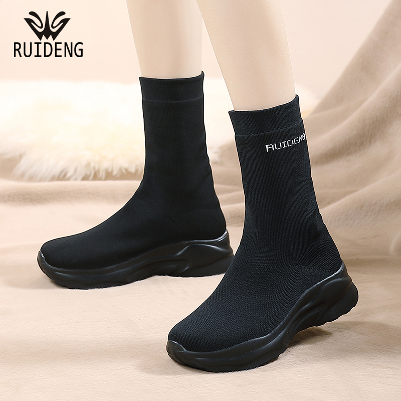 睿登松糕跟袜子鞋圆头