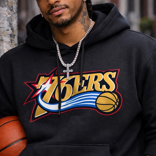 美潮街头 Mitchell&Ness 球队印花薄绒休闲宽松套头卫衣
