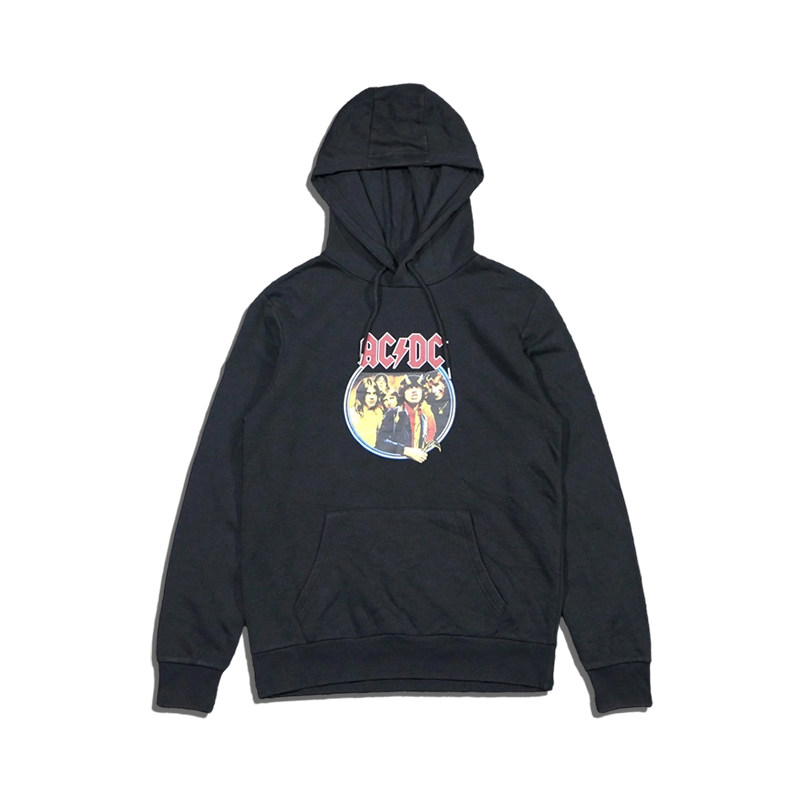 美潮街头AC/DC人物卡通印花抓绒套头连帽卫衣帽衫