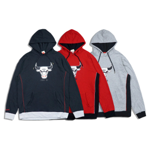 NESS 正品 MITCHELL 芝加哥公牛队拼色连帽抓绒毛圈卫衣 美潮