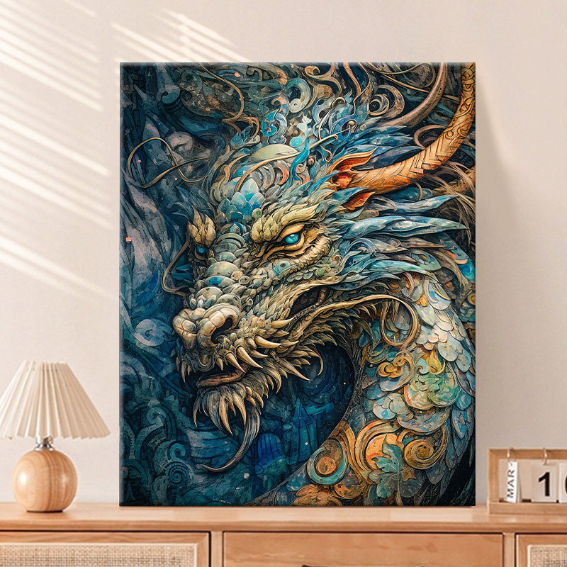 龙虎画像 画画填色diy数字油画手绘丙烯油彩画填充装饰画高级感