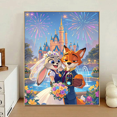 尼克与朱迪卡通数字油画Diy手绘