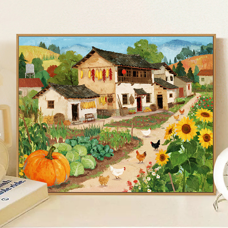 农家田舍治愈数字油画Diy手绘画