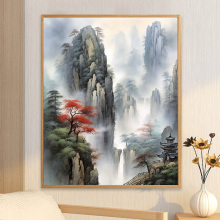 中式古典水墨山水画画填色diy数字油画手绘高级丙烯油彩涂色填充