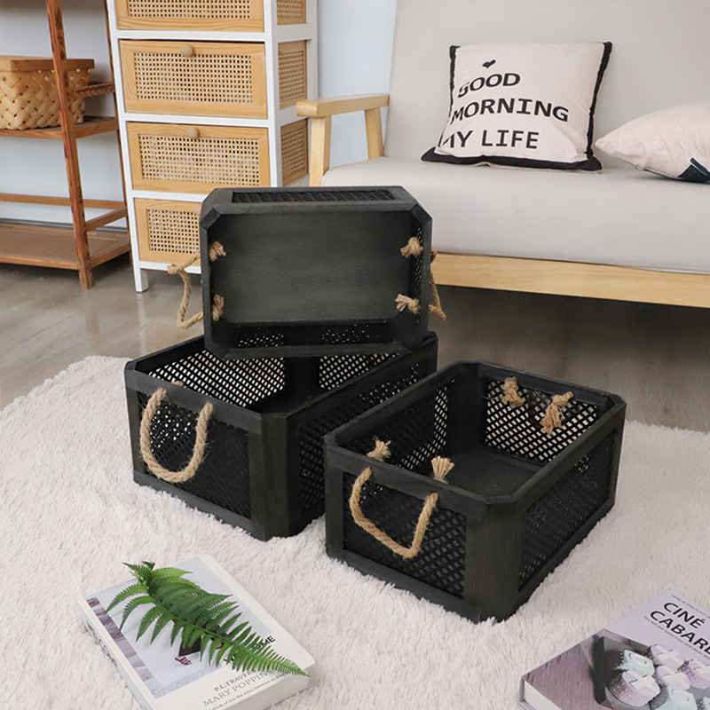 宜然手工桐木家居复古桌面收纳筐