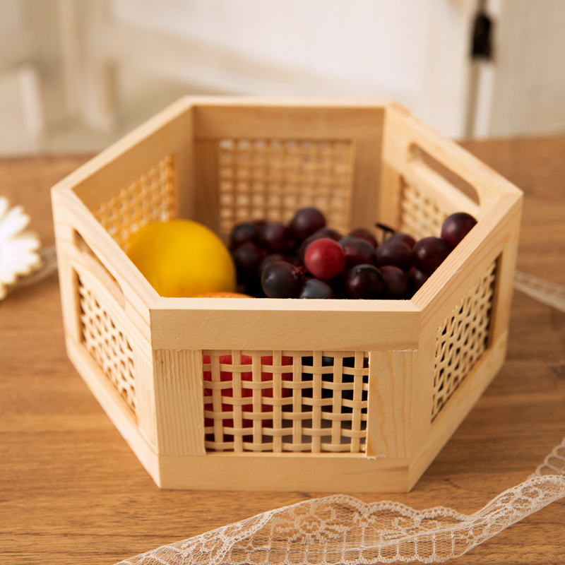 宜然家居木质桌面客厅茶几收纳篮