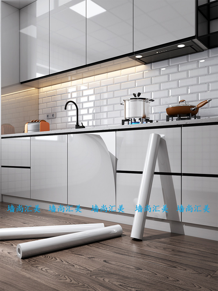 亮光面灰色自粘墙纸烤漆光滑墙贴桌柜子玻璃厨房家具墙面加厚壁纸