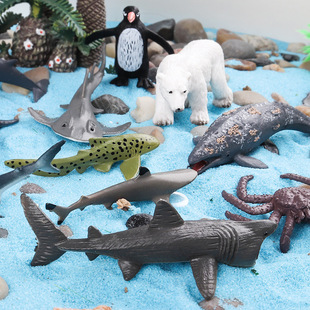 仿真实心认知迷你海洋动物模型姥鲨螃蟹北极熊犁头鳐企鹅玩具