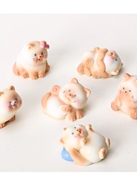 迷你暹罗猫咪公仔动物猫砂盆模型微景观场景桌面摆件