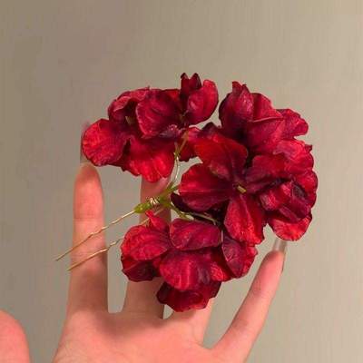 手作红色花朵新中式新娘发钗女氛围感古风发簪旗袍盘发新娘头花