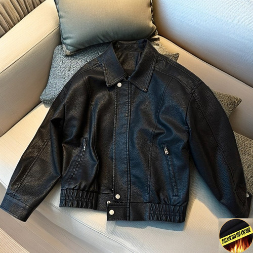 2025秋冬潮牌时尚皮衣翻领