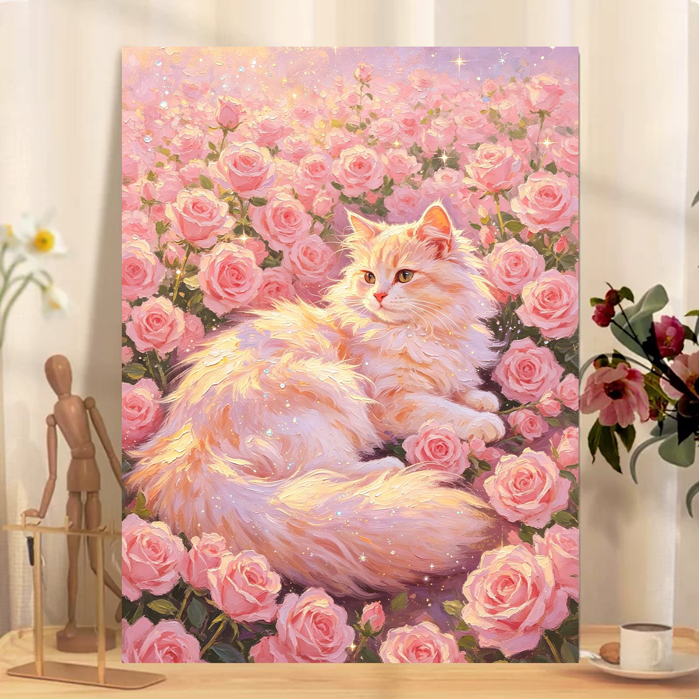 2026新款钻石画玫瑰小猫高颜值手工diy点钻贴画5d满钻十字绣客厅图片