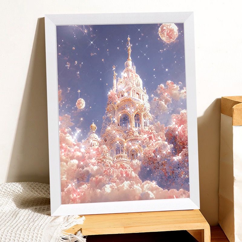 新款玫瑰花梦幻城堡钻石画满钻带框儿童房间diy手工钻石贴画礼物
