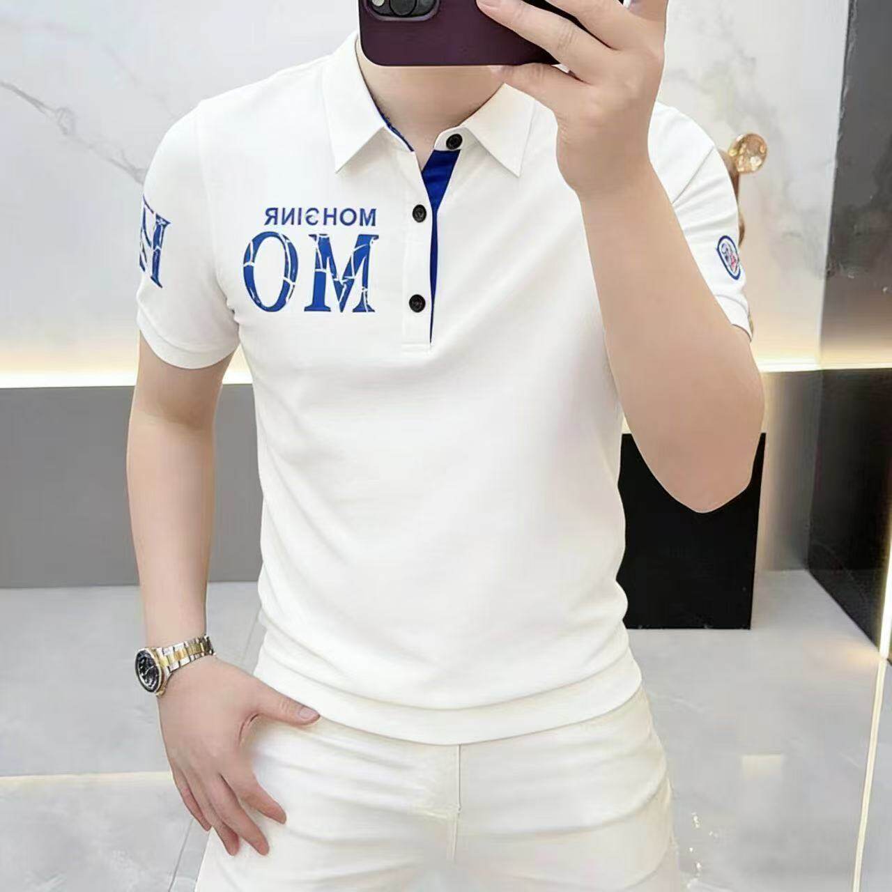 2026夏季新款欧版时尚印花短袖Polo衫男百搭商务翻领半袖T恤上衣