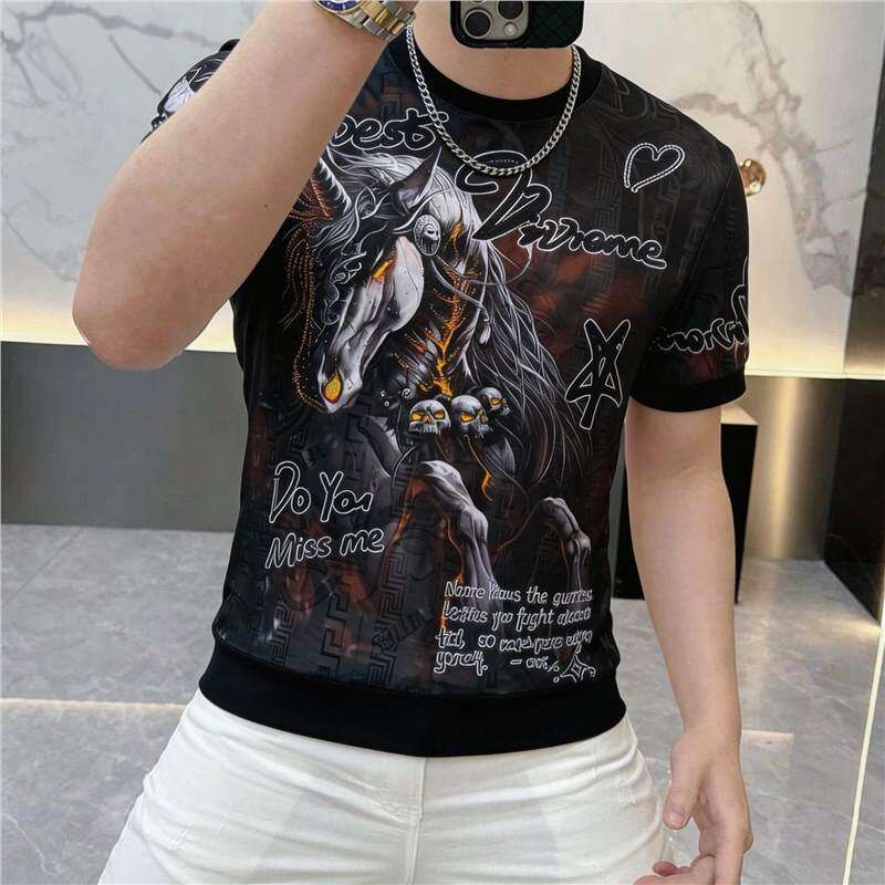 欧货新款男士短袖T恤夏季2026新款修身时尚百搭潮牌男装半袖上衣