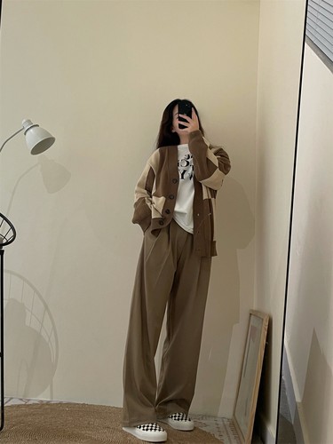 巴黎轻松派 bi入榜西装神裤！宽松直筒垂感显瘦拖地裤女