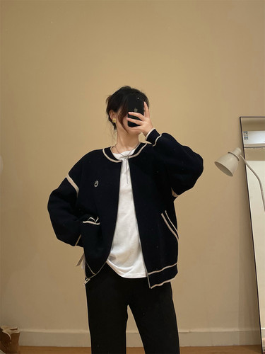 休闲刺绣针织拉链毛衣外套