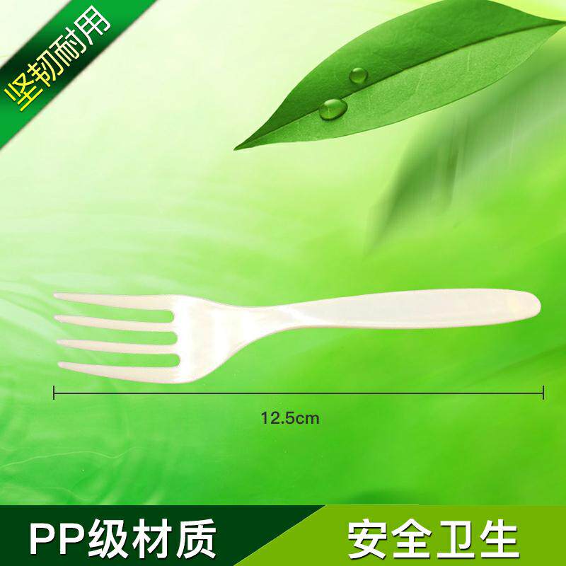 一次性塑料小叉子勺子黄色白色蛋糕叉西餐叉水果叉塑料蛋糕刀_虎窝淘