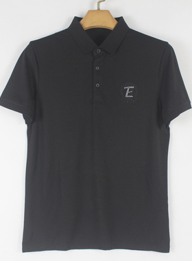 夏款 男士 翻领 黑色 珠地棉 透气舒适  商务休闲短袖T恤 04194