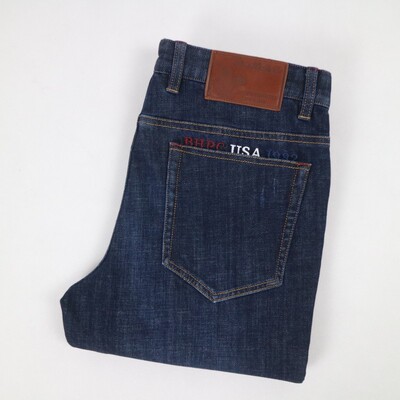 比华LBL3840码 男士 弹力 修身 深蓝色 春秋 时尚休闲牛仔裤 0716