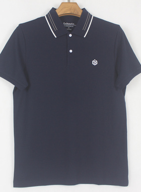 25新款 夏款 丝光棉 男士 翻领弹力 深蓝色时尚休闲短袖T恤04071