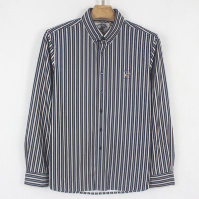 比hua利保L 男士秋冬新款 弹力 翻领 竖条商务休闲 长袖衬衫08161