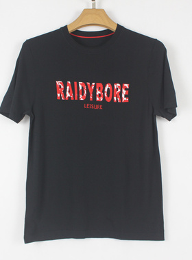 雷DBR夏款 针织圆领 男士  黑色织花 高弹力 时尚短袖T恤03161