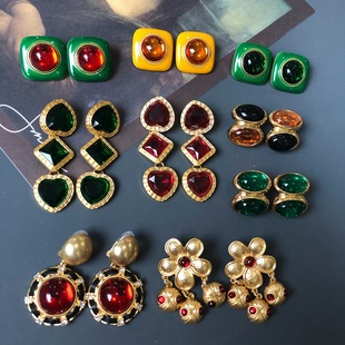 电镀真金方圆西洋复古法式花朵爱心琉璃宝石钻银针耳钉耳夹