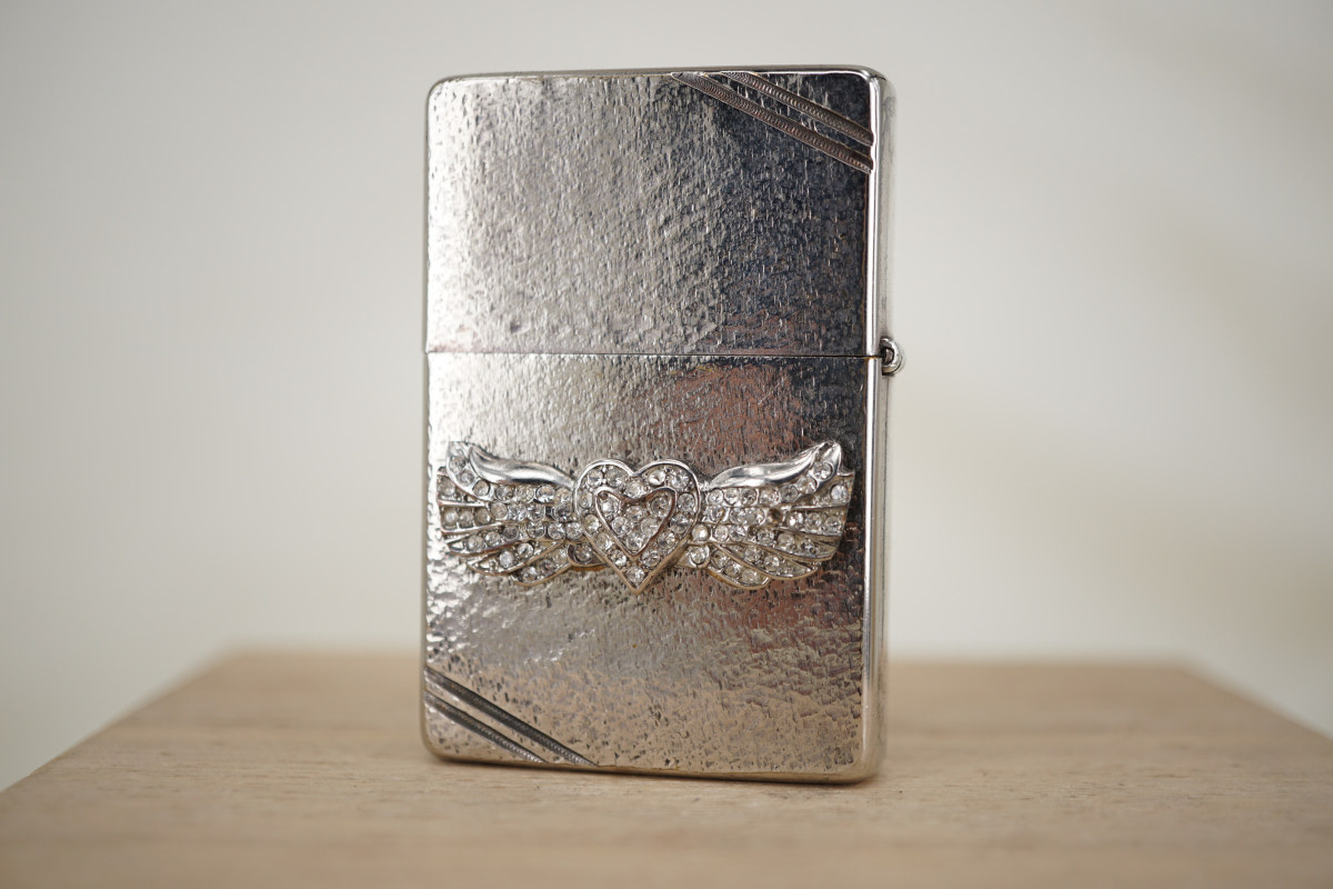 原装正版 1992年K二手镀银麻石纹37复刻镶钻贴章防风打火机 ZIPPO