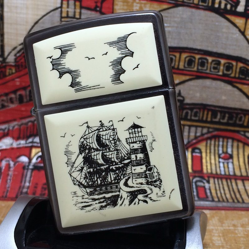 原装正版 1992年c全新午夜铬精雕白雅士一帆风顺打火机 zippo