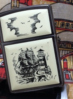 原装正版 1992年C全新午夜铬精雕白雅士一帆风顺打火机 ZIPPO