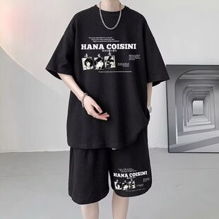 男装HT108华夫格五分套装黑白灰蓝P20M5XL