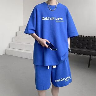 男装HT92华夫格五分套装黑白灰蓝P20M5XL