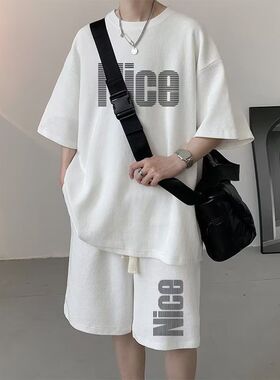 男装HT100华夫格五分套装黑白灰蓝P20M5XL