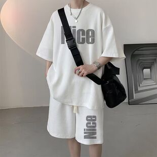 男装HT100华夫格五分套装黑白灰蓝P20M5XL