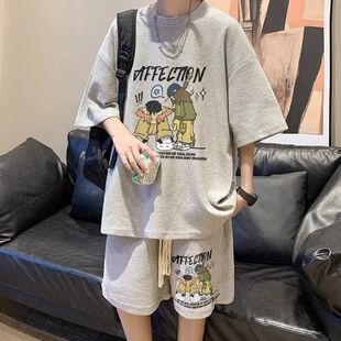 男装HT107华夫格五分套装黑白灰蓝P20M5XL