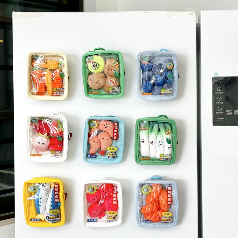 冰箱贴可爱海鲜蔬果毛绒公仔包挂件卡通拼盘挂饰浅蓝色