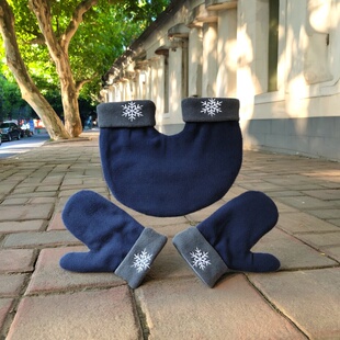 新款情侣牵手手套连体双人手套冬季摇粒绒加厚保暖可爱藏青色