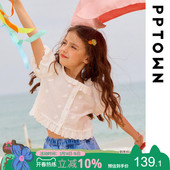 白色衬衫 女童短袖 儿童薄款 夏季 小女孩上衣花边娃娃领衬衣 t恤新款