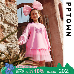 女童连衣裙秋季蝴蝶结粉色裙子2025新款儿童网纱绝美大童公主裙