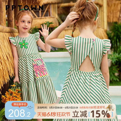 女童夏季三段式荷叶边猫咪公主裙