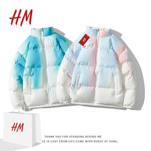 HM渐变短裤羽绒棉服男女冬季立领情侣学生潮流面包服防寒面包服女
