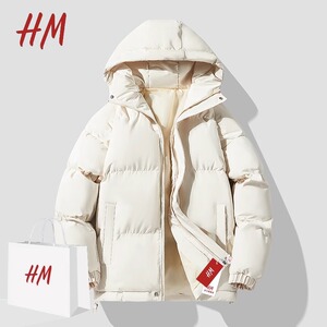 HM官方羽绒棉服男士连帽棉袄2024冬季北方防寒保暖面包服情侣棉衣