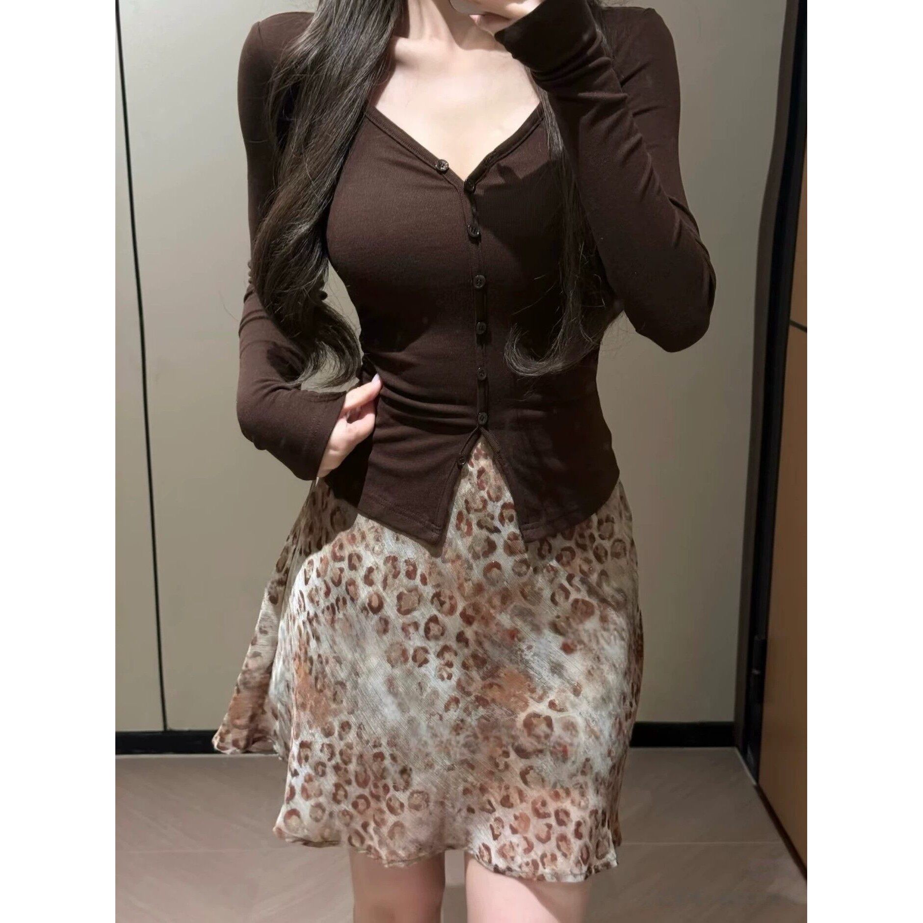 辣妹复古蓝色豹纹半身裙女夏季新款高腰鱼尾裙气质包臀裙a字短裙