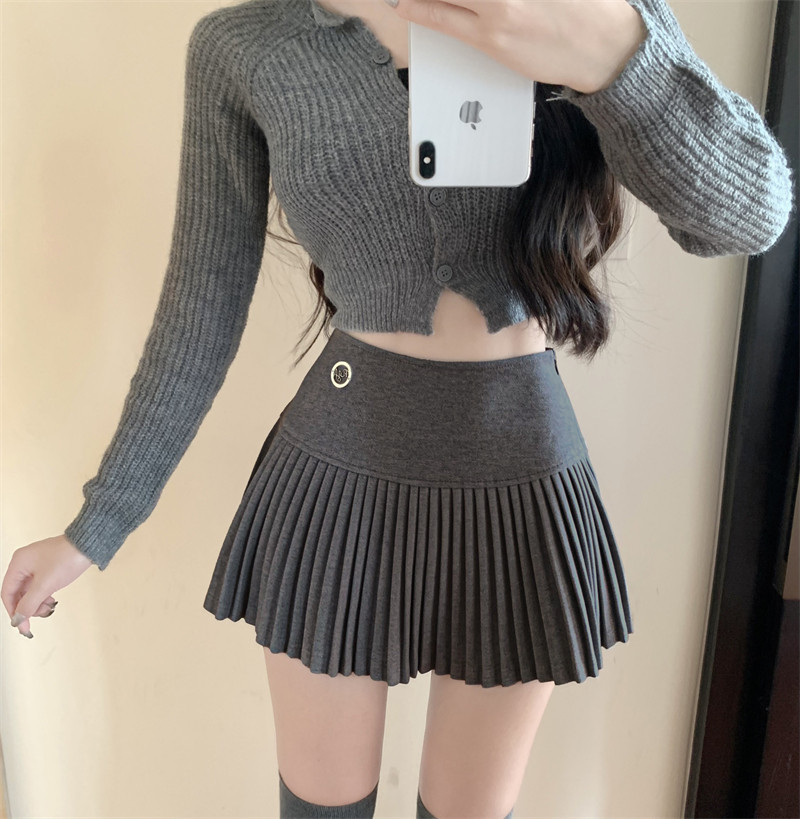 短裙百褶搭A型美式辣妹毛呢
