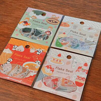 现货日本PAPIER PLATZ和纸贴纸可爱卡通手帐素材拼贴熊猫咖啡草莓