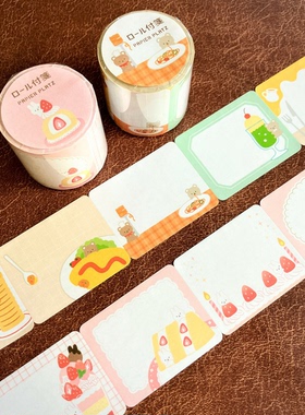 现货日本PAPIER PLATZ和纸便签卷可爱卡通手帐素材拼贴猫咪食物