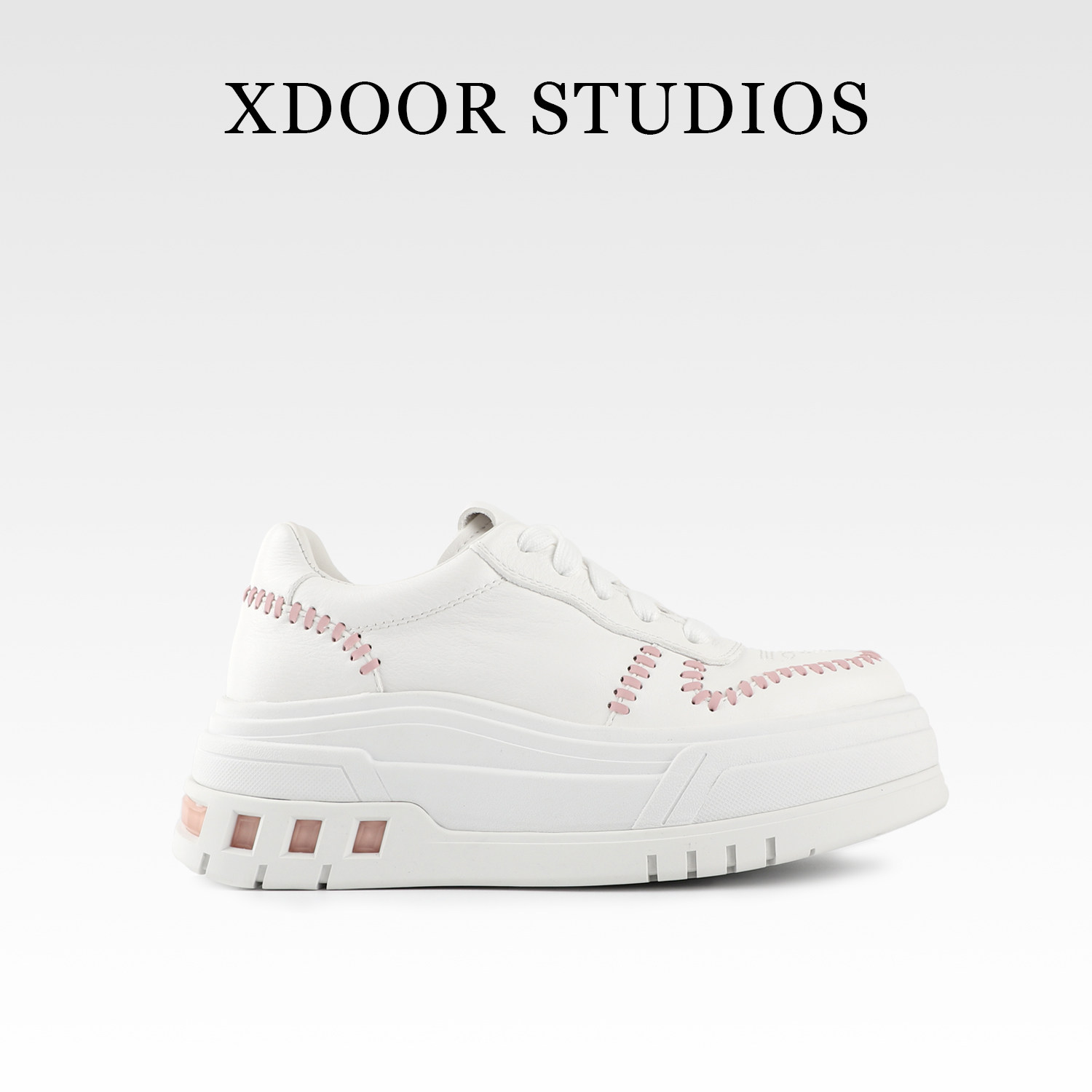 【水晶甜梦】XDOOR STUDIOS刺绣粉色厚底小白鞋女真皮松糕板鞋,女鞋,时尚休闲鞋,淘宝优惠券,粉丝福利购,淘宝优惠卷