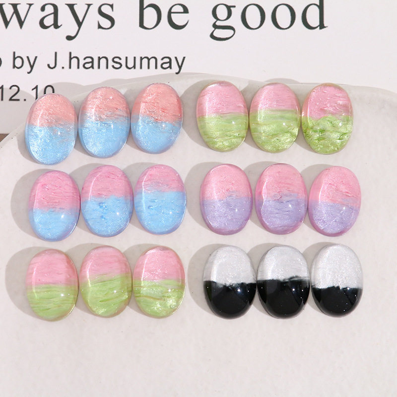 创意百搭双拼彩色透明椭圆树脂贴片手机壳鞋花DIY饰品女配件