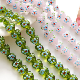 可爱心形手绘花朵桃心散珠diy琉璃配件耳饰发夹手机壳材料